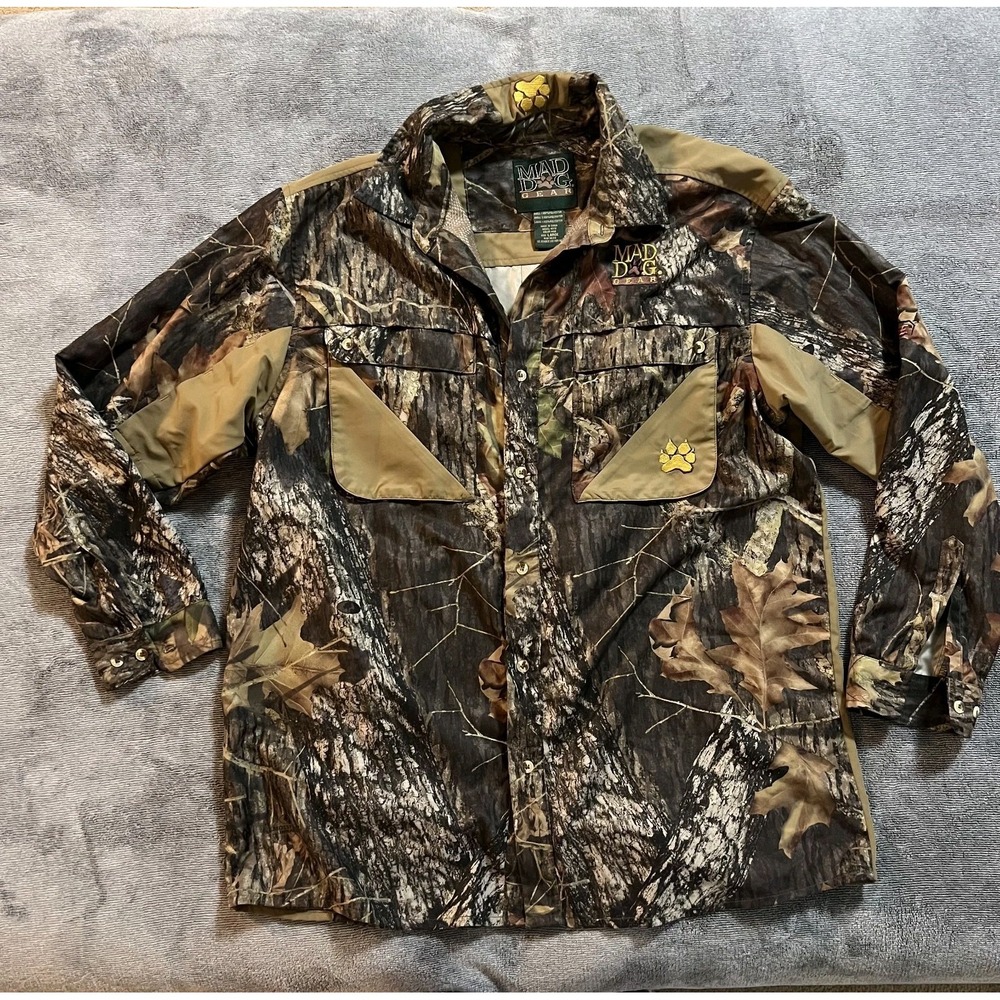 Mad Dog Gear Jacket Mens Large Brown Camo Carnivore Hunting Snap Front Field